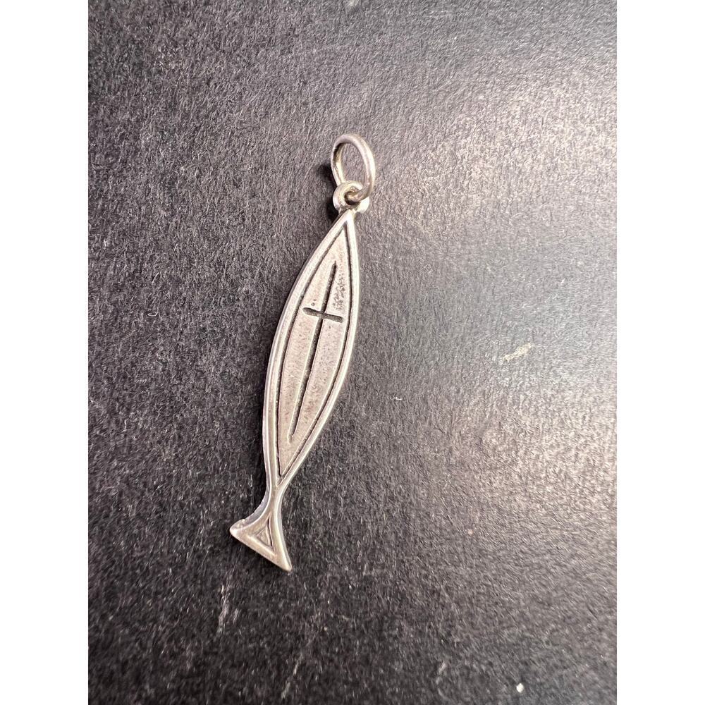 Vintage Dead Stock Sterling Silver Ichthys Cross Pendant, Signed Ster